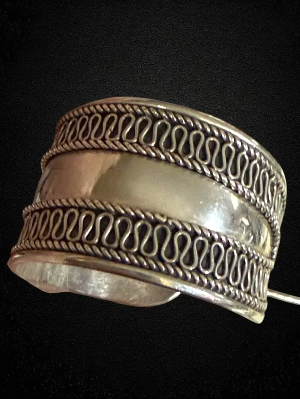 Vintage 925 Sterling Silver Wide Hoop Earrings Ornate Filigree Boho Statement